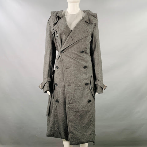 JUNYA WATANABE 2007 Size S Grey Light Grey Wool Double Breasted Bubble Hem Trench Coat