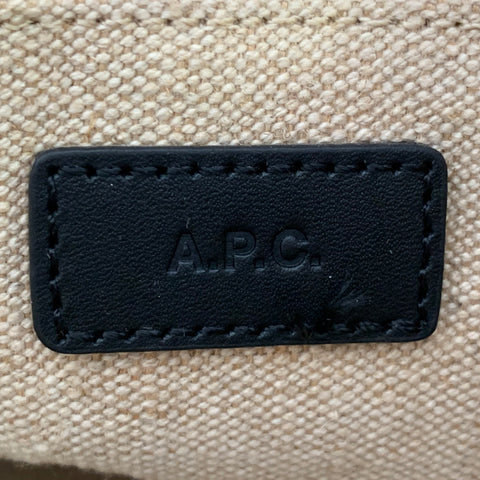 A.P.C. Beige Black Jute Cotton Leather Trim Crossbody Bucket Bag