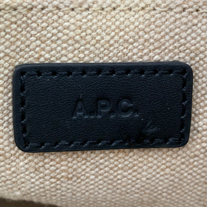 A.P.C. Beige Black Jute Cotton Leather Trim Crossbody Bucket Bag