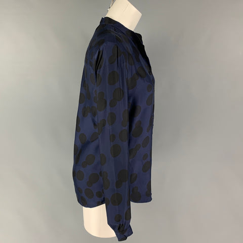 STELLA McCARTNEY Size 6 Navy Black Rayon Silk Polka Dot Casual Top