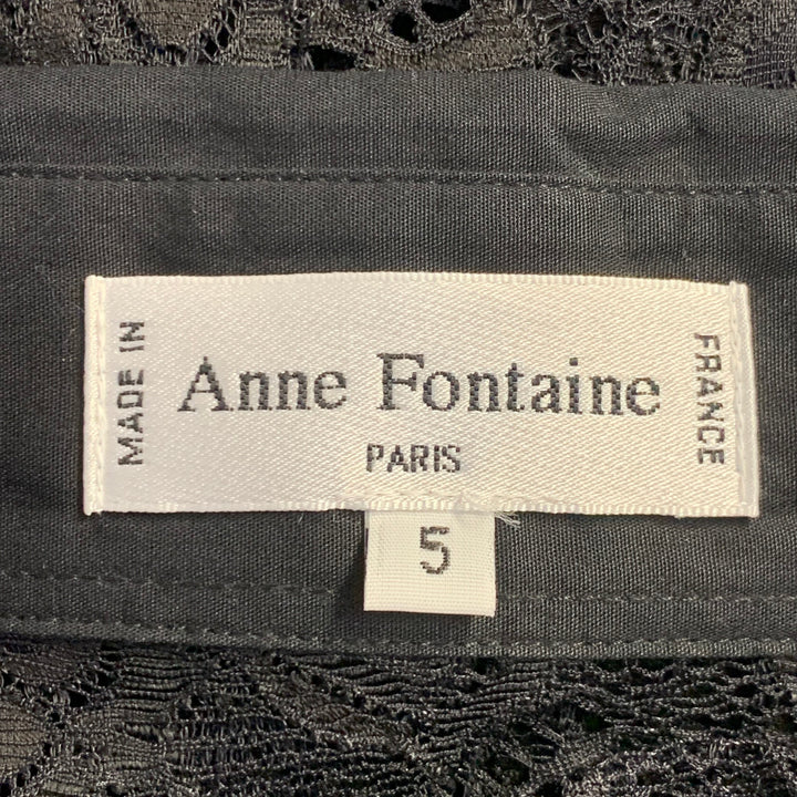 ANNE FONTAINE Size XL Black Stretchy Lace Point Collar Blouse