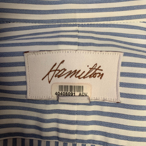 HAMILTON Size S White Light Blue Stripe Cotton Spread Collar Long Sleeve Shirt