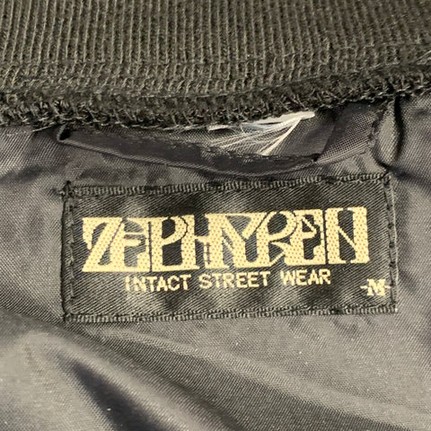 ZEPHYREN Size M Black White Print Polyester Bomber Jacket