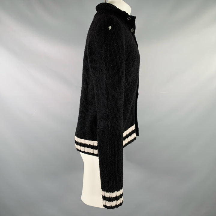 BALLY Size M Black White Knit Merino Wool Button Down Cardigan