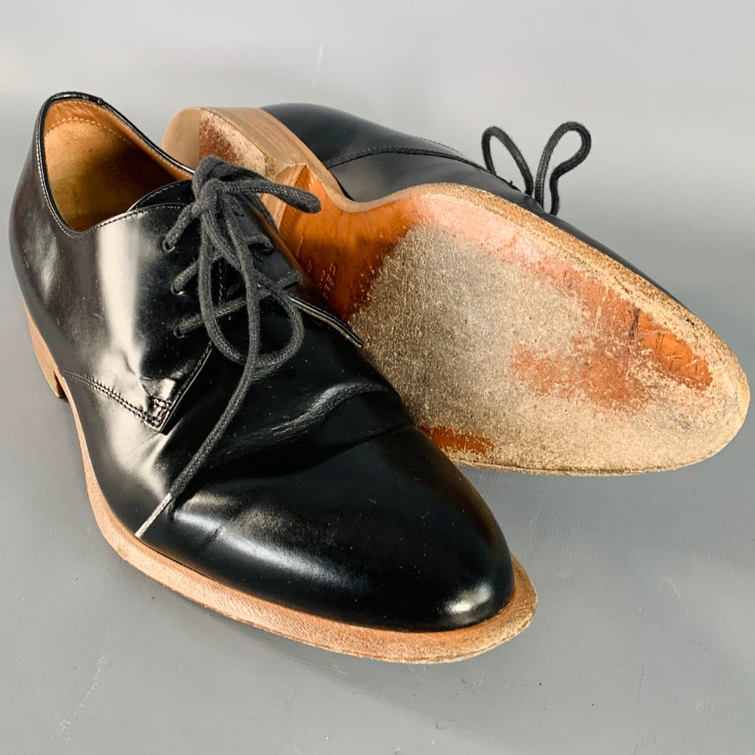 CELINE Size 5.5 Black Brown Leather Derby Almond Toe Lace-Up Shoes