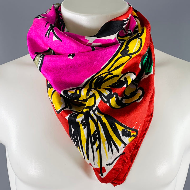 ESCADA News from the Tiger Red Pink Heart Silk Scarf