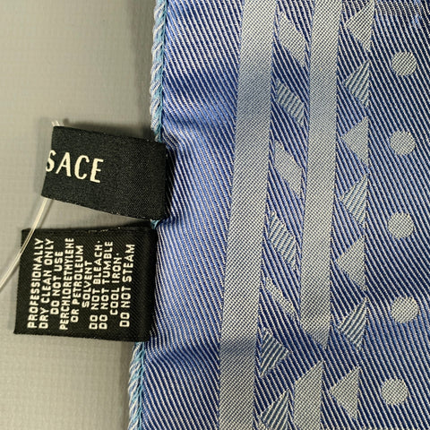 VERSACE Blue Light Blue Jacquard Geometric Dots Silk Pocket Square