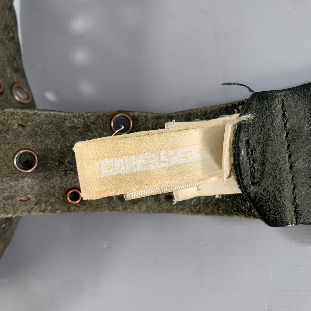 DIESEL Size One Size Black Brass Distressed Leather Belt