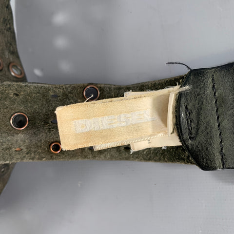 DIESEL Size One Size Black Brass Distressed Leather Belt