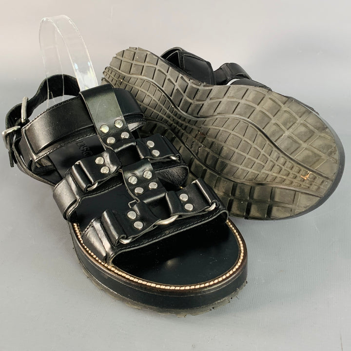 DSQUARED2 Size 8 Harley Black Silver Leather Buckle Sandals