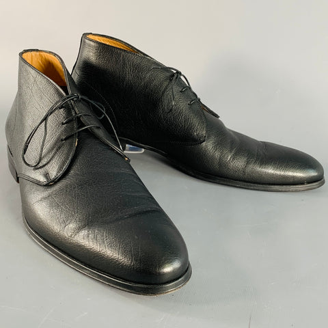 PAOLO IANTORNO Size 12 Black Leather Almond Toe Lace-Up Shoes