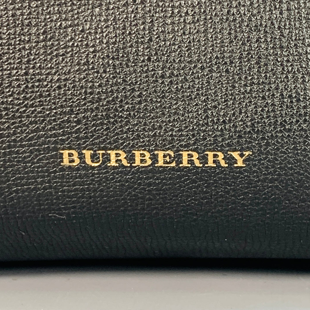 BURBERRY Small Canter Black Beige Plaid Pebble Grain Leather Canvas Handbag