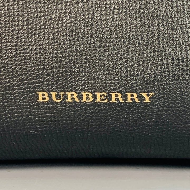 BURBERRY Small Canter Black Beige Plaid Pebble Grain Leather Canvas Handbag