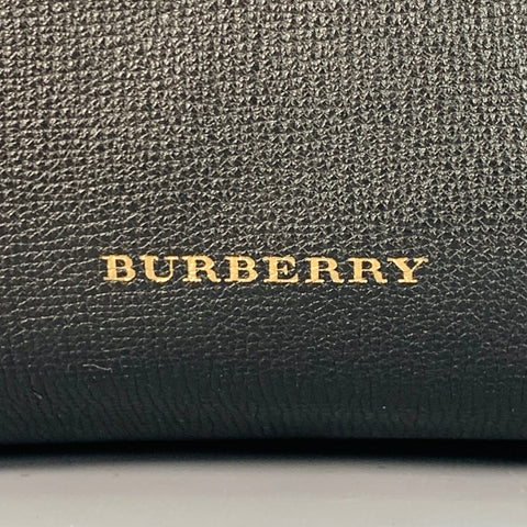 BURBERRY Small Canter Black Beige Plaid Pebble Grain Leather Canvas Handbag