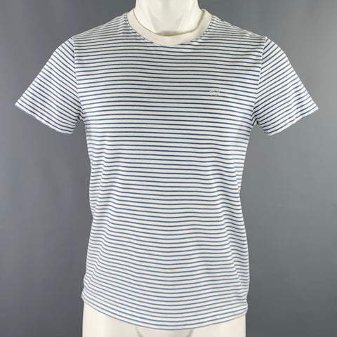 A.P.C. Size M White Blue Stripe Cotton Short Sleeve T-shirt