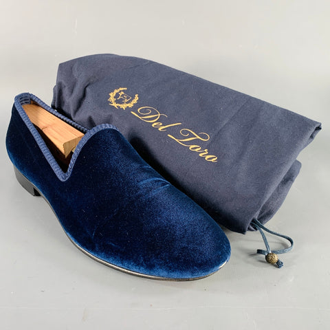 DEL TORO Size 11.5 Blue Red Velvet Slip On Loafers