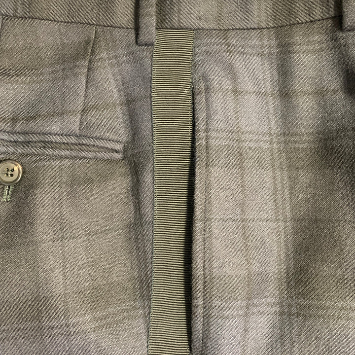 BLACK FLEECE by THOM BROWNE Size 28 Navy Black Plaid Wool Blend Twill Button Fly Dress Pants