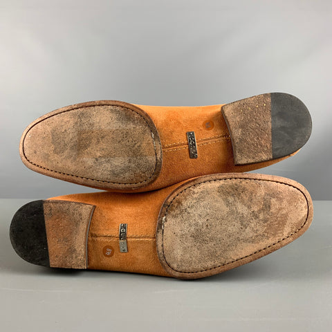 GUCCI Size 9 Tan Textured Suede Horsebit Loafers
