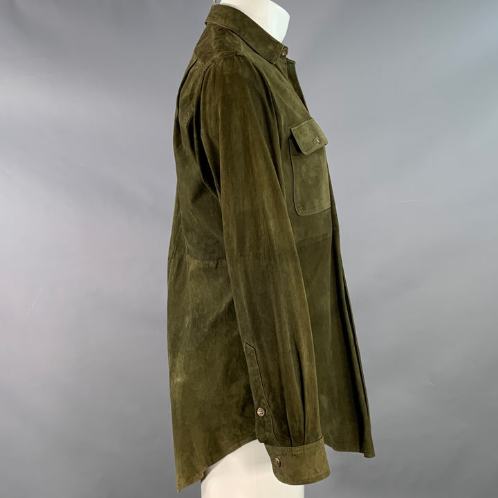 POLO by RALPH LAUREN Size M Green Suede Two Pockets Long Sleeve Shirt