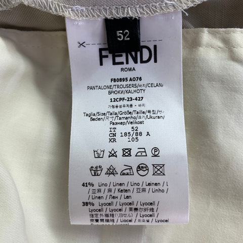 FENDI Size 36 Khaki Linen Blend Elastic Waistband Casual Pants