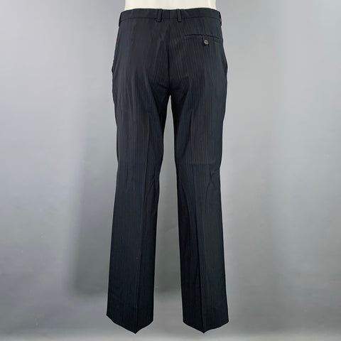 MIU MIU Size 38 Black Blue Pinstripe Virgin Wool Blend Notch Lapel Suit