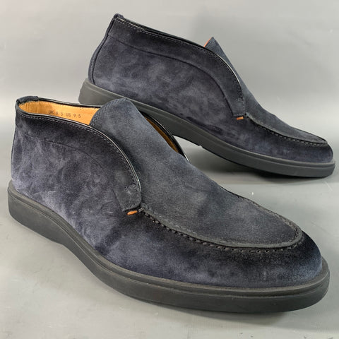 SANTONI Size 9.5 Navy Solid Suede Chukka Loafers