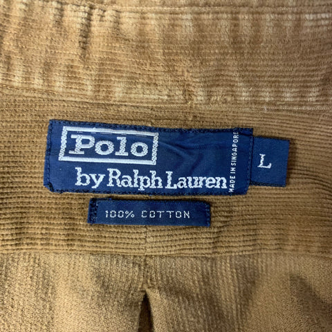 RALPH LAUREN Size L Tan Camel Corduroy Cotton Patch Pockets Long Sleeve Shirt