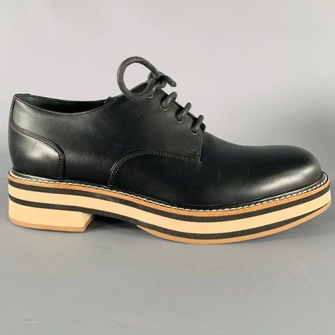 DRIES VAN NOTEN Size 8 Black Cream Leather Derby Lace-up Shoes