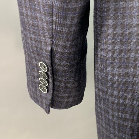 PIATTELLI Size 44 Navy Black Checkered Wool Single Breasted Sport Coat