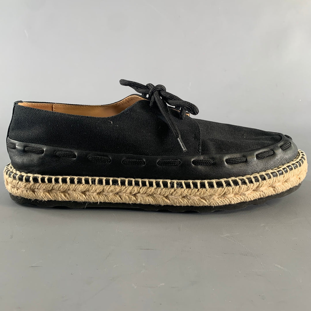 BOTTEGA VENETA Size 8 Black Canvas Moccasin Lace Up Shoes