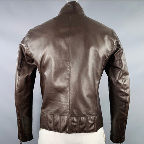 EMPORIO ARMANI Size 42 Brown Lambskin Leather Zip Up Jacket