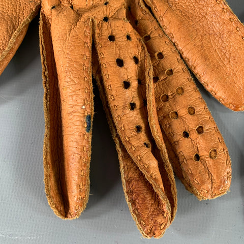 VINTAGE Tan Perforated Leather Gloves