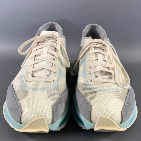 Y-3 Size 9.5 White Light Blue Stripe Mesh Athletic Sneakers