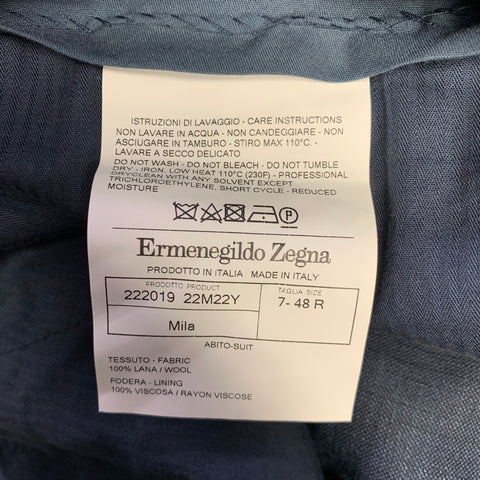 ERMENEGILDO ZEGNA Size 38 Navy Heather Wool Notch Lapel Suit