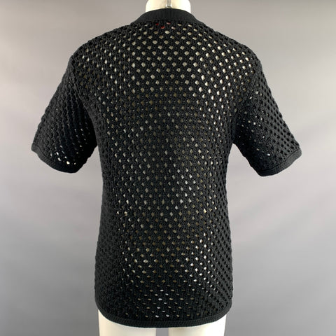 SOLID & STRIPED Size M Black Knitted Cotton Polyester Oversized Polo