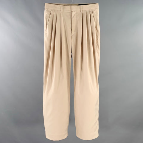 REVIVE Size S Beige Pleated Twill Dress Pants