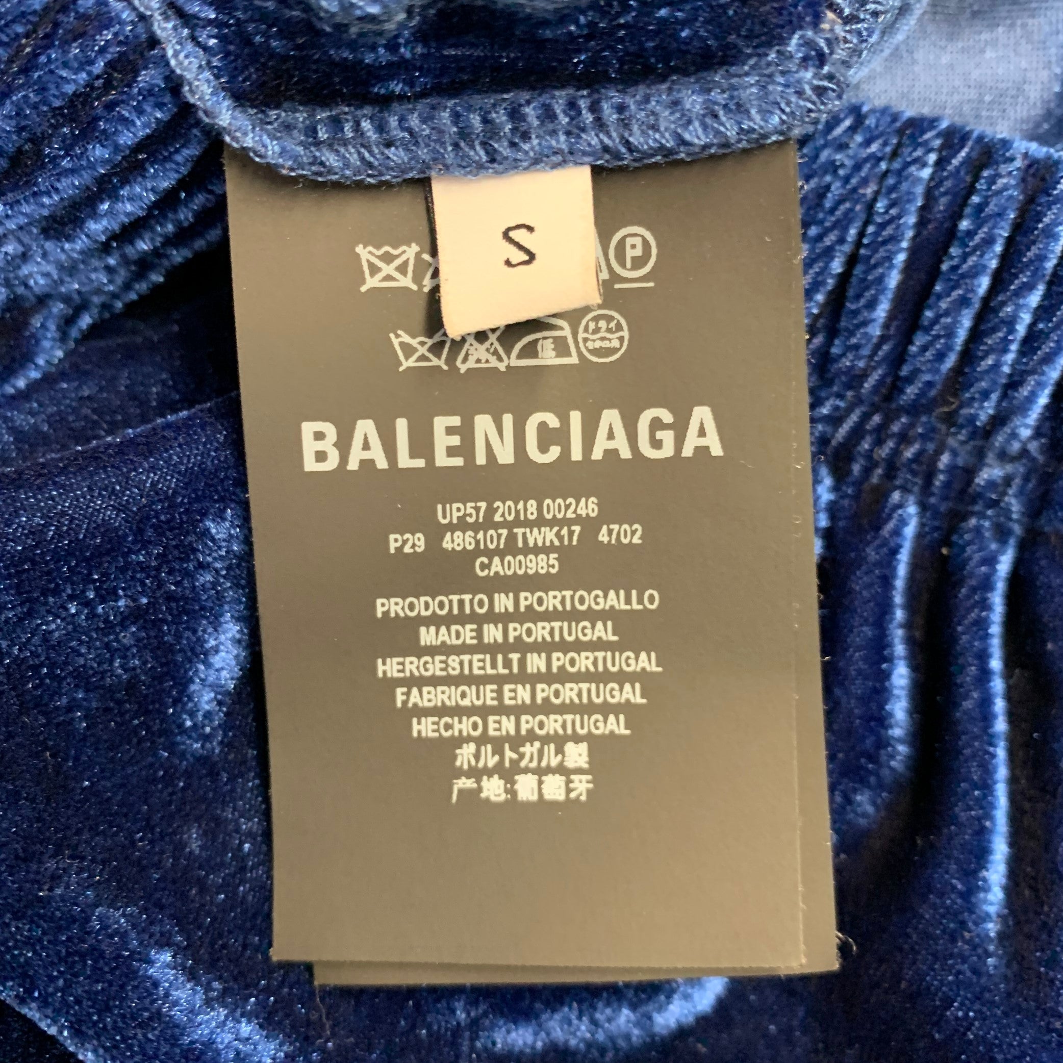 BALENCIAGA Size S Blue Velvet Polyester Blend Drop Crotch Casual