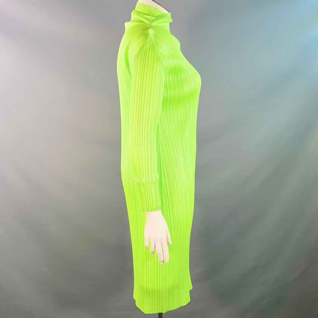 ISSEY MIYAKE PLEATS PLEASE Size L Neon Green Polyester Pleated Shift Dress