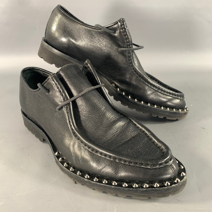 DSQUARED2 Worlds End Size 7 Black Silver Studded Leather Lace Up Shoes