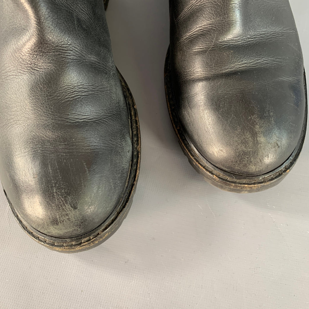 FENDI Size 9 Black Leather Shearling Lined Pull On Buckle Boots