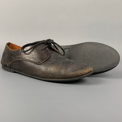 MARSELL Talla 7.5 Cordones planos de cuero agrietado marrón oscuro