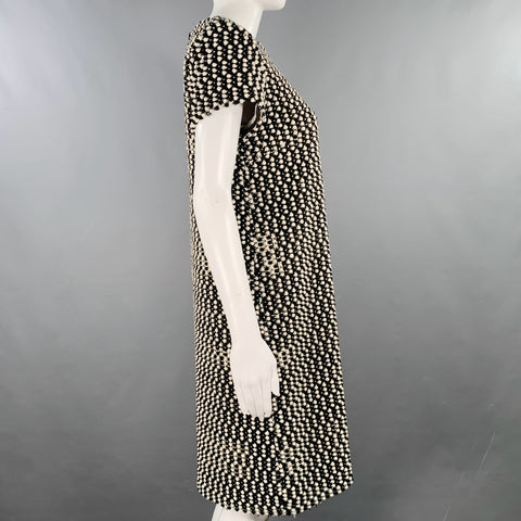 BLACK FLEECE Size M Black White Wool Blend Textured Shift Dress