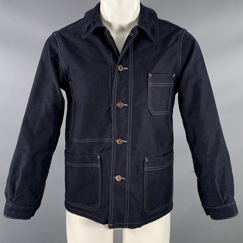 TELLASON Size S Grayford Moleskin Indigo Contrast Stitch Cotton Button Up Jacket