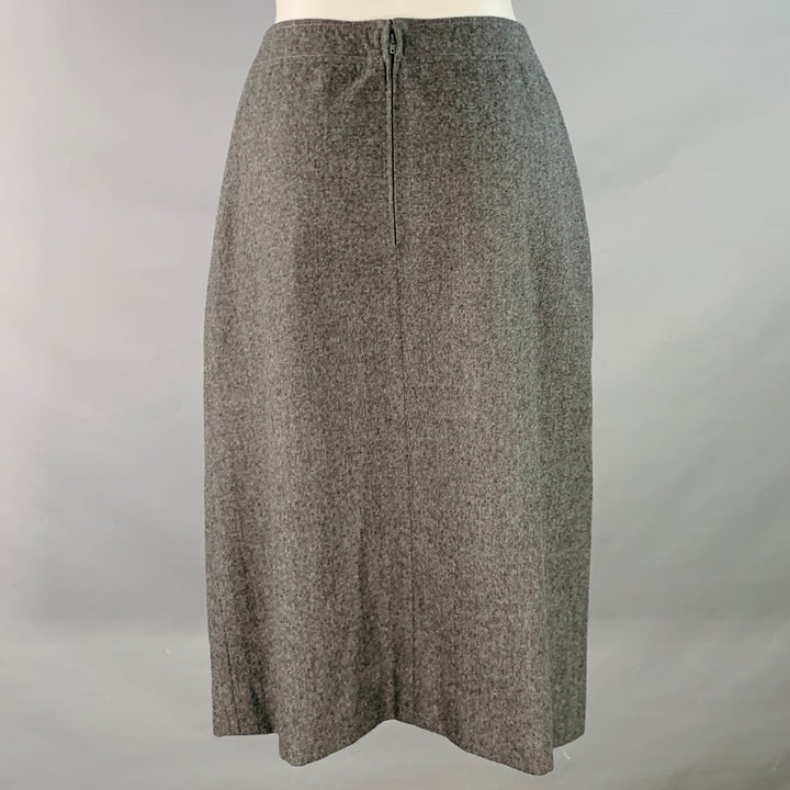 CELINE Size 8 Grey Wool Heather Pleated Pencil Midi Skirt