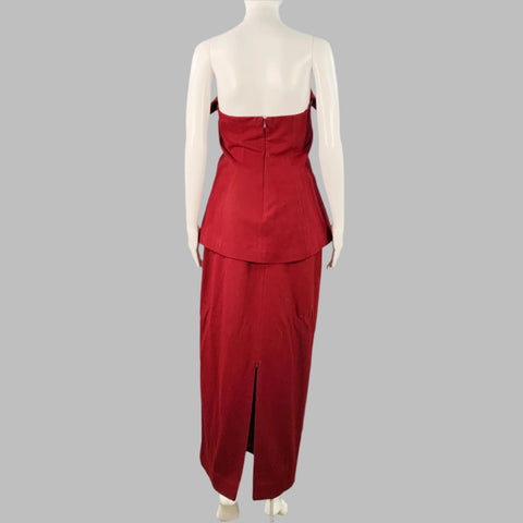 RUE SOPHIE Size M Burgundy Wool Blend Strapless Top Pencil Skirt Set