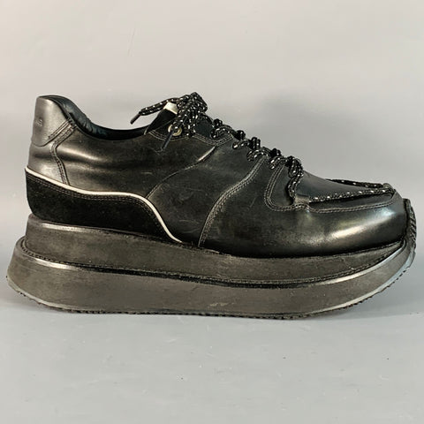 BODYSONG Size 8.5 Black Leather Low Top Platform Sneakers