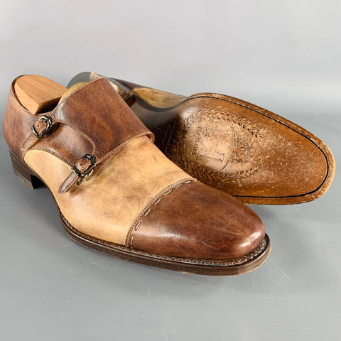 CALZOLERIA HARRIS Size 10.5 Brown Tan Two Toned Leather Monk Strap Loafers