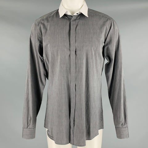 DOLCE & GABBANA Size M Black White Pinstripe Cotton Button Up Long Sleeve Shirt