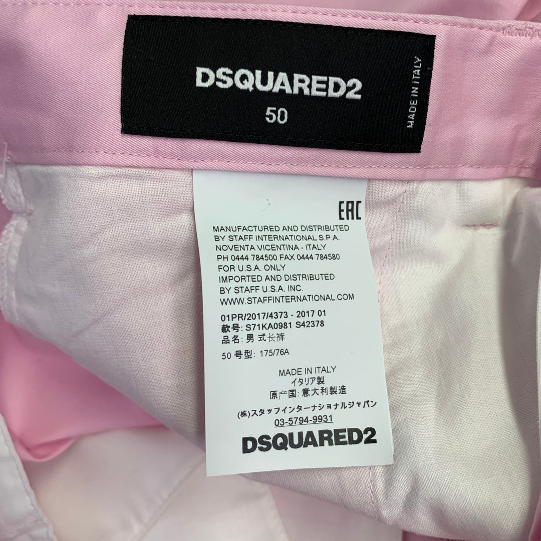 DSQUARED2 Size 34 Pink Twill Cotton Blend Flat Front Tapered Button Fly Dress Pants