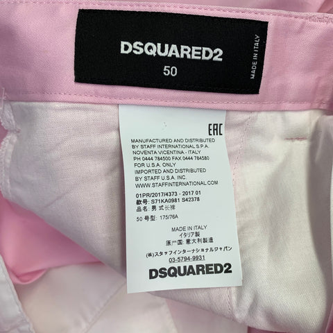 DSQUARED2 Size 34 Pink Twill Cotton Blend Flat Front Tapered Button Fly Dress Pants